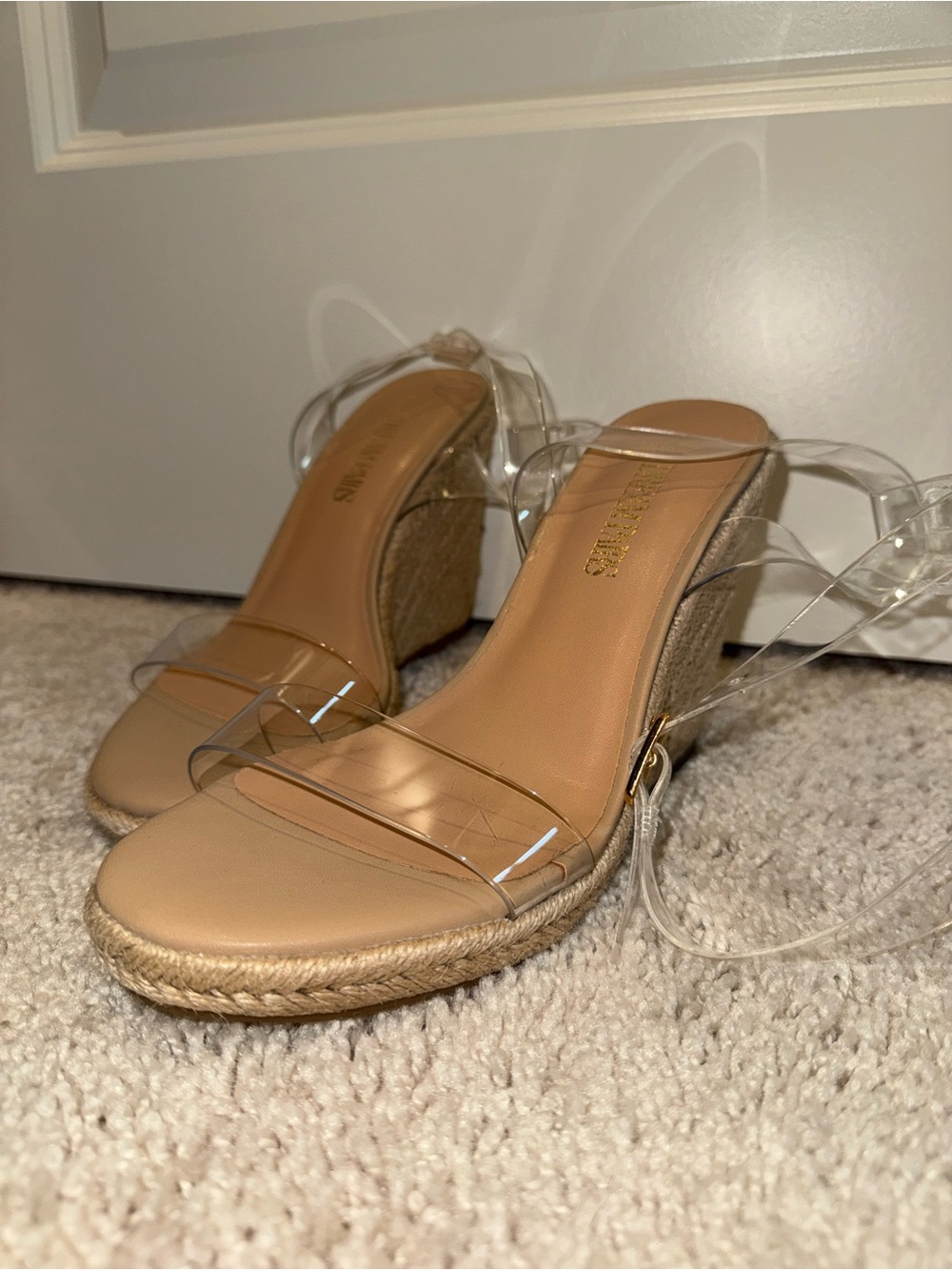 Dream Pairs Clear Strap Tan Espadrille Wedge Sandals with Ankle Tie